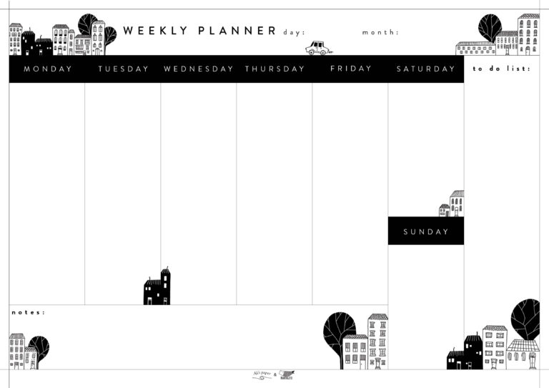 planner settimanale illustrato - in bianco e nero